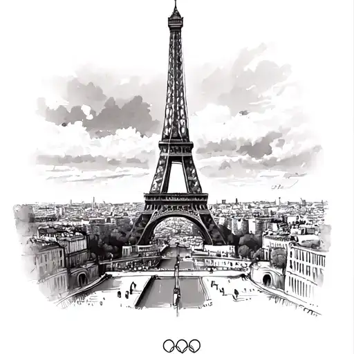 paris olympics eifell tower realistic sketch style tattoo tattoo design idea