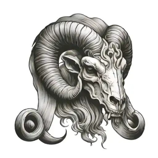 demonic ram skull soft shading tattoo design idea