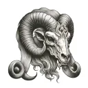 demonic ram skull soft shading tattoo design idea