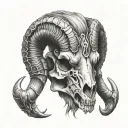 demonic ram skull soft shading tattoo design idea