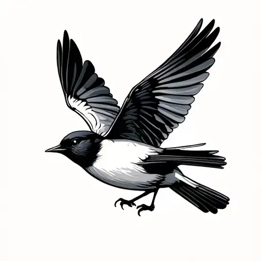 willie wagtail bird flying away tattoo design idea