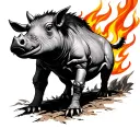 warthog and fire tattoo design idea