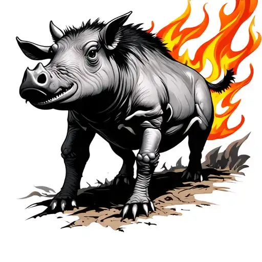 warthog and fire tattoo design idea