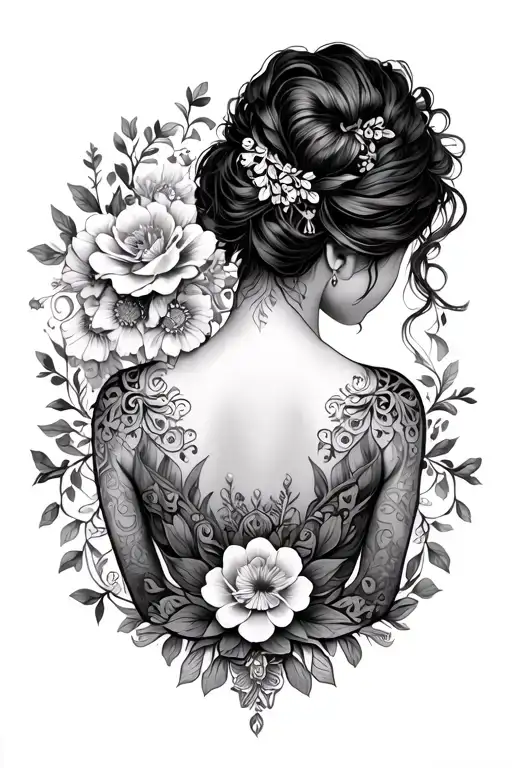 dainty ornamental back tattoo featuring bohemian and feminine style  tattoo design idea