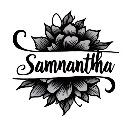 A small, elegant black ink tattoo of the name "Samantha" written in modern cursive script on the inner wrist. The font s tattoo design idea