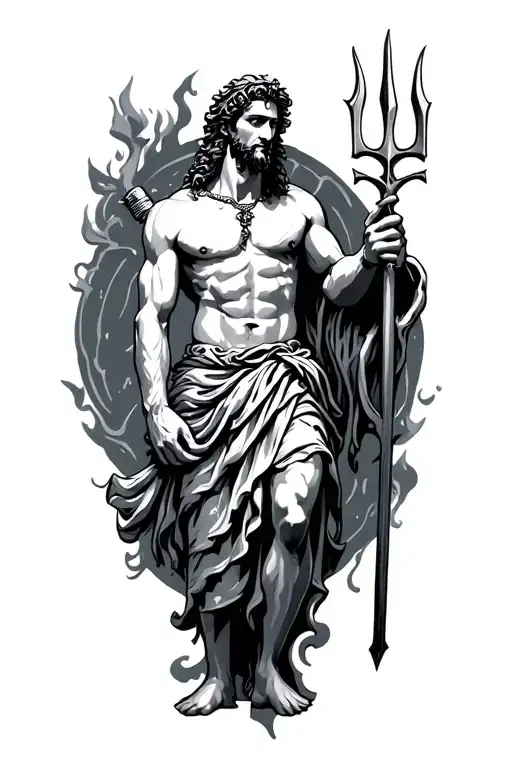 Poseidon holding a trident tattoo design idea