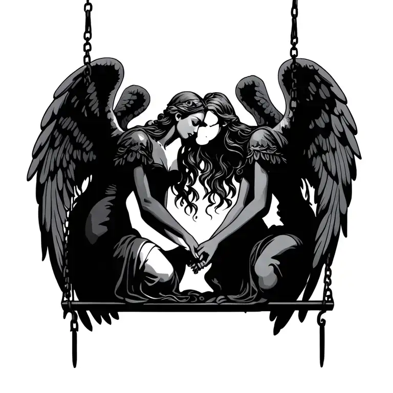 porch swing angels holding hands tattoo design idea