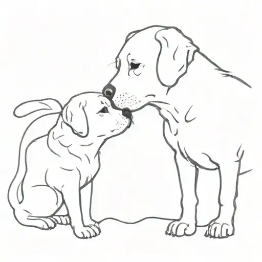 Labrador Ghost Dog and Scottish Fold Cat Touching Each Other's Noses tattoo design idea