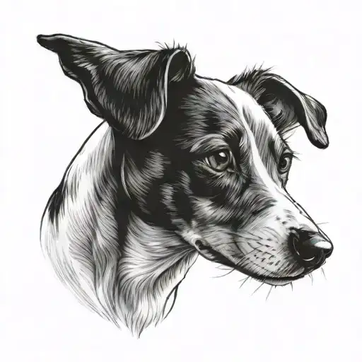 jack Russell fully black face grey eyebrows white and black nose tattoo design idea