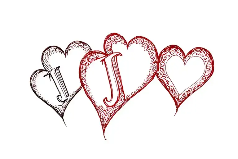 3 hearts with letter J simple ideas mixed into one tattoo design idea