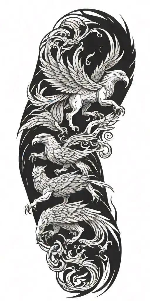 phoenix and 3-headed dog cerebus tattoo design idea