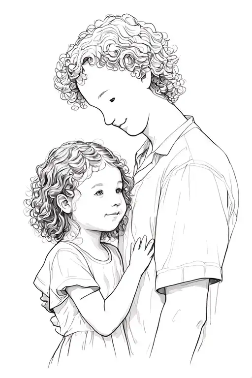 Without faces. Father and his curly daughter 4 years old tattoo design idea