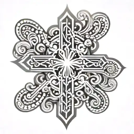 cross with Filipino tribal tattoo design idea