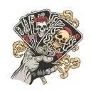 skeleton hand holding negative trait cards  tattoo design idea