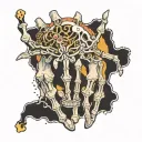 skeleton hand holding negative trait cards  tattoo design idea