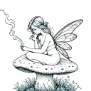 a fairy sitting on a mushroom smoking a joint tattoo design idea