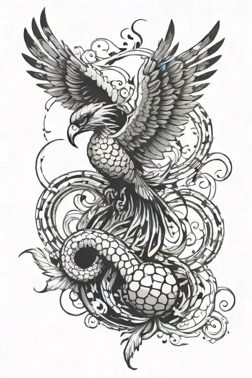 trash polka Phoenix clutching snake with honeycomb tattoo design idea