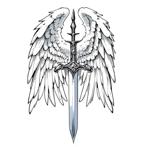 st michael sword one angel wing tattoo design idea