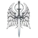 st michael sword one angel wing tattoo design idea