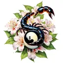 Scorpio and azalea flowers 8 ball tattoo design idea