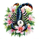Scorpio and azalea flowers 8 ball tattoo design idea