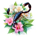 Scorpio and azalea flowers 8 ball tattoo design idea