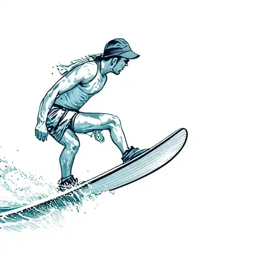 A sketch tattoo of a surfer riding a wakeboard tattoo design idea