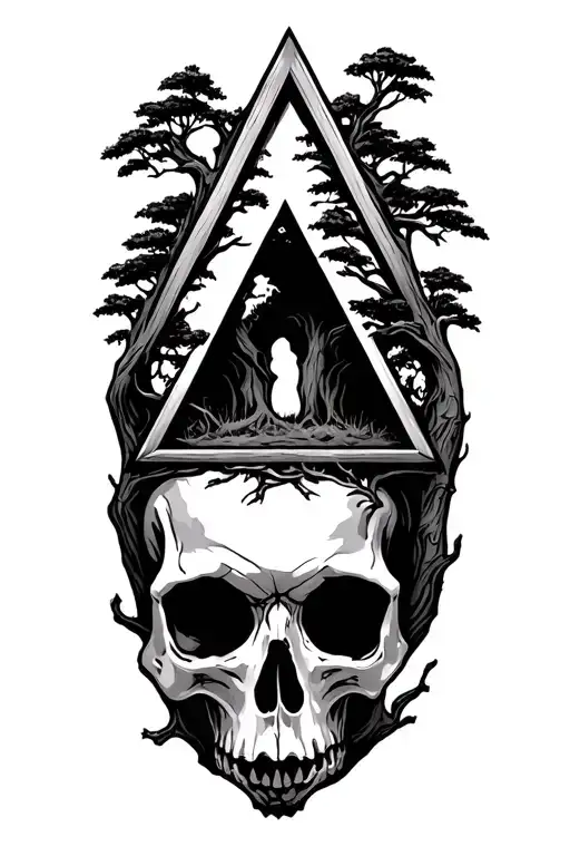 skull on forhand with a triangle shape coming out of tree tattoo design idea