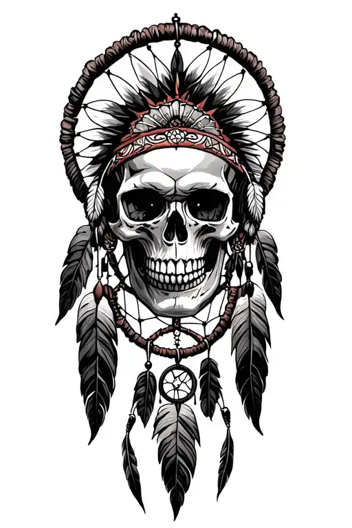 Native American skull dream catcher entangled tattoo design idea