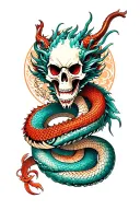 skull dragon snake wrapped tattoo design idea