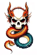 skull dragon snake wrapped tattoo design idea