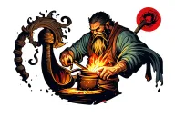dwarven blacksmith working tattoo design idea