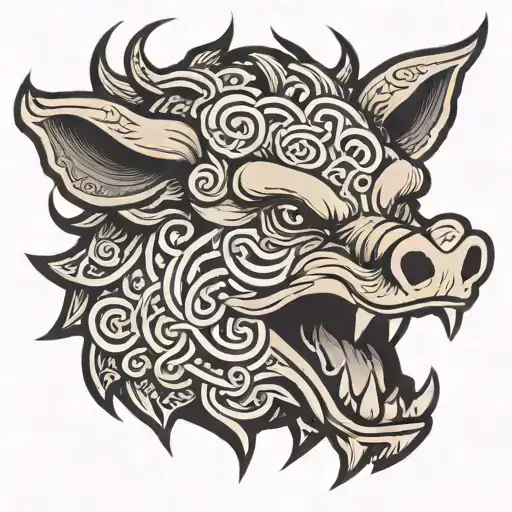 Japanese and celtic boar head tattoo design idea