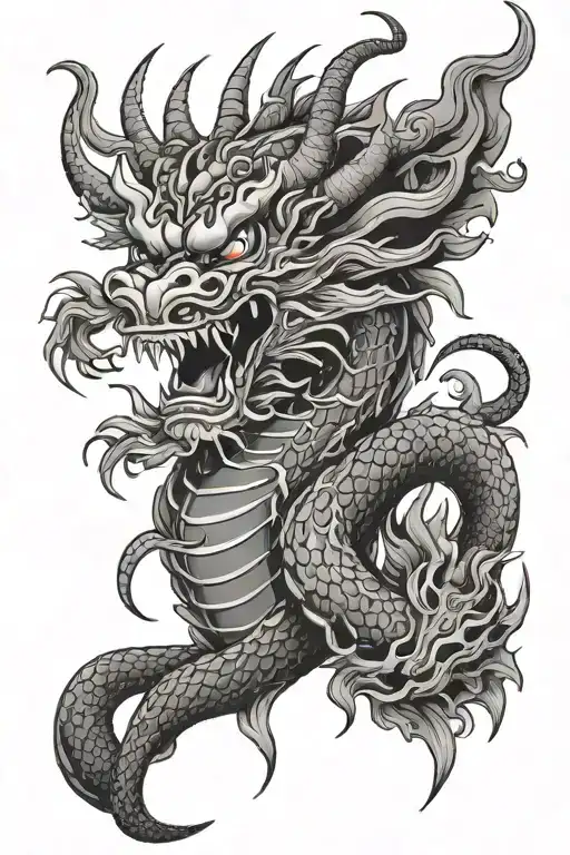 Japanese Dragon And Oni Mask tattoo design idea