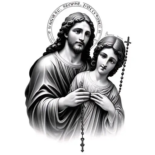 I want a matching tattoo with my brother. st. joseph holding our nanas rosary beads. our tattoos each hold 1/2 rosary tattoo design idea