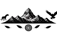 Peruvian mountain range with 3 coca leaves and pachamama spiral and surrounded by a cougar and a snake and a condor tattoo design idea