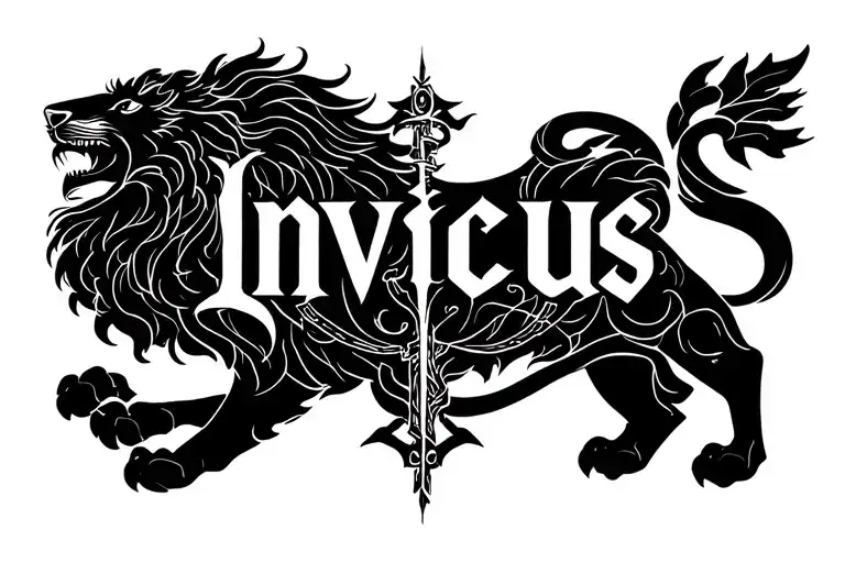 Invictus text with lion symbol made tattoo design idea