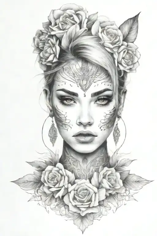 young woman front face tattoo tattoo design idea