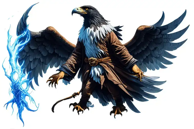 a wizard casting a patronus buzzard spread wings. tattoo design idea