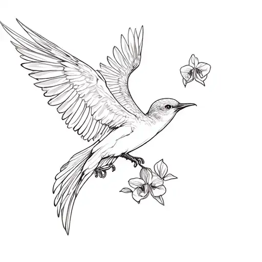 White Nun Orchid and quetzal flying tattoo design idea