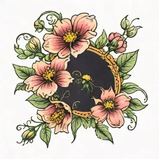 honey suckle, cosmos, sweet pea flowers tattoo design idea