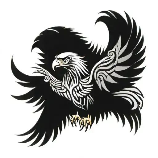 eagle with chest centered facing the viewer, wings spread horizontally outwards, intricate design  tattoo design idea