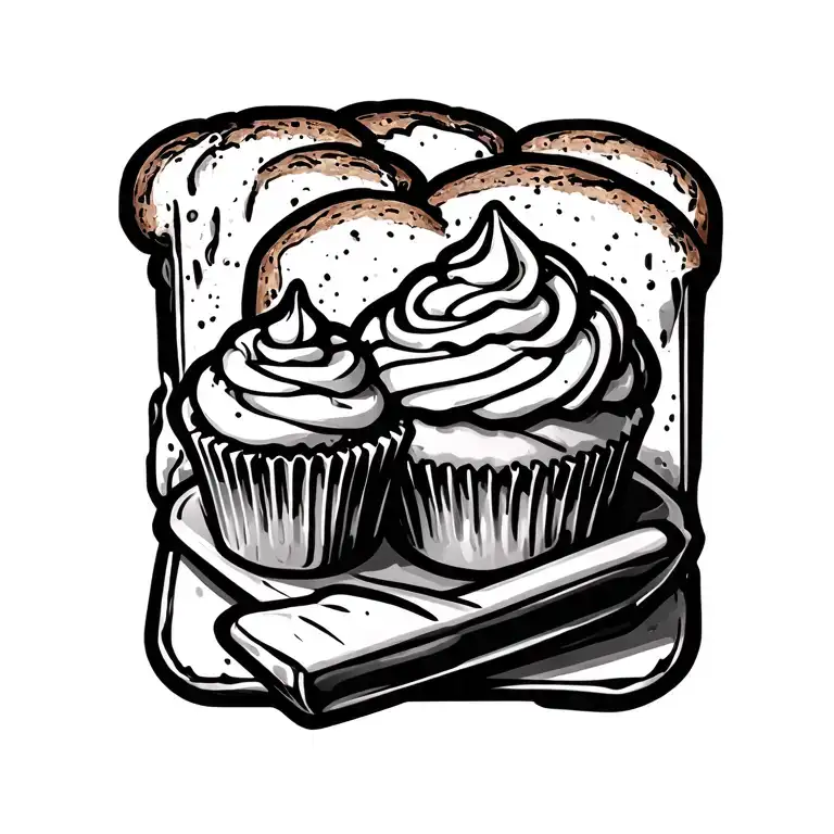 bread loaf plus cupcake tattoo design idea