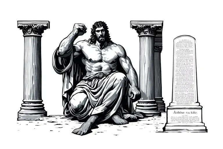 Samson from the bible pushing pillars tattoo design idea