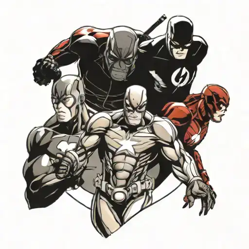 deadpool, iron man, spider man, the flash half sleeve all 4 tattoo design idea