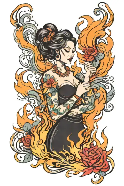 fire, smoke, daughter, content, freedom  tattoo design idea