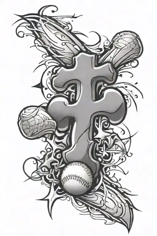 baseball seams as the base, then a cross with a hidden Mickey mouse tattoo design idea