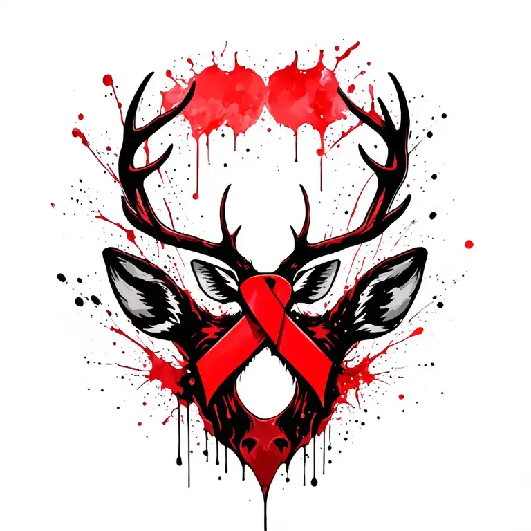 deer head surrounded by cancer ribbon tattoo design idea
