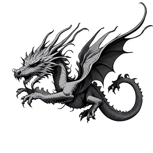 Double Headed Dragon Flying Tattoo Design Idea tattoo design idea