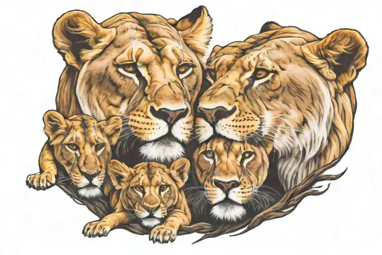 lioness protecting her cubs full moon tattoo design idea
